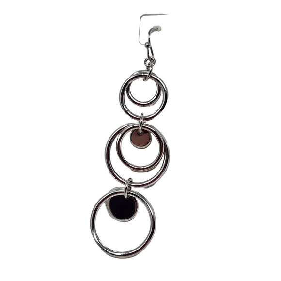 Lia Sophia Shiny Silver Dangle Drop Circle Earrings "Reflection" - Picture 4 of 8